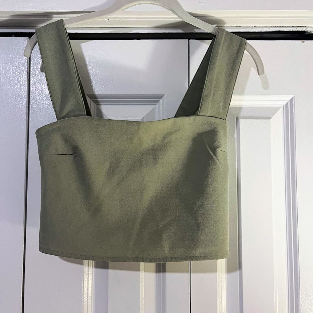 Abercrombie & Fitch Wide Strap Squareneck Top - Olive Green (Size S) - Picture 2 of 4